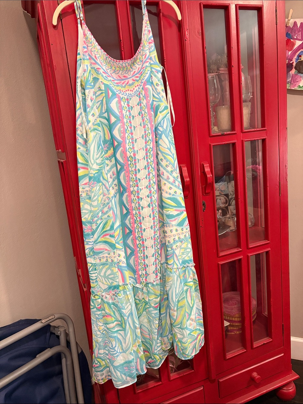 Lilly Pulitzer Pastel Tropical Print Maxi Sundress with Ruffle Hem EUC large